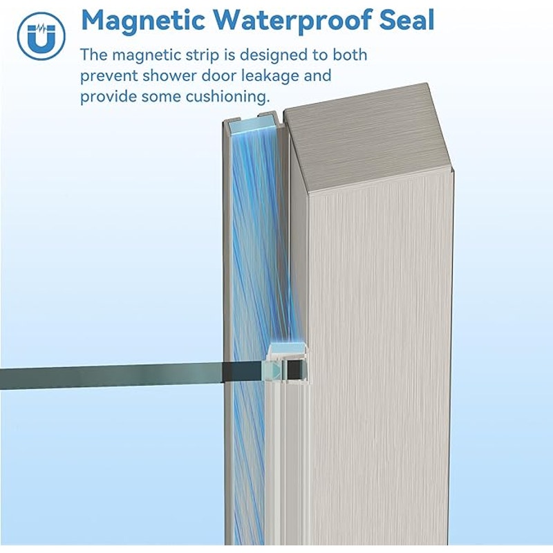 Pivot Shower Door,24-26" W x 72" H Frameless, 1/4" (6 mm) in Thick Clear Tempered Glass, Gold