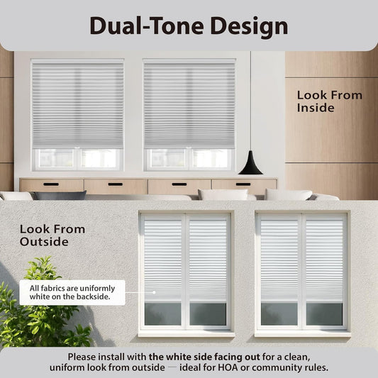 DEZ FURNISHINGS Cordless 1.5" Light Filtering Cellular Shade, 72" W x 60" H, Gray Cloud