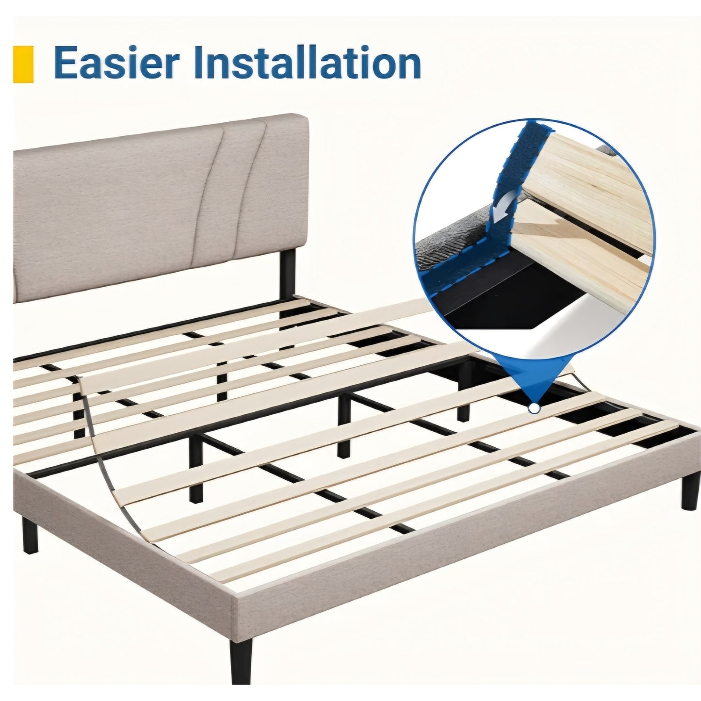Avenco King Bed Frame, Upholstered Platform Bed Frame with Adjustable Headboard