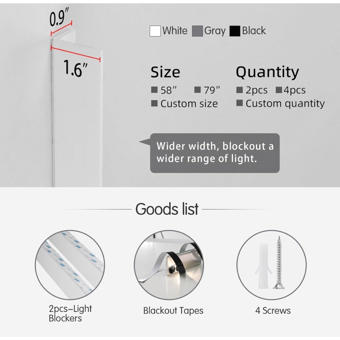 ZSTARR PVC Light Gap Blockers Blackout Light Blockers Side Tracks for Window Shades and Blinds Room