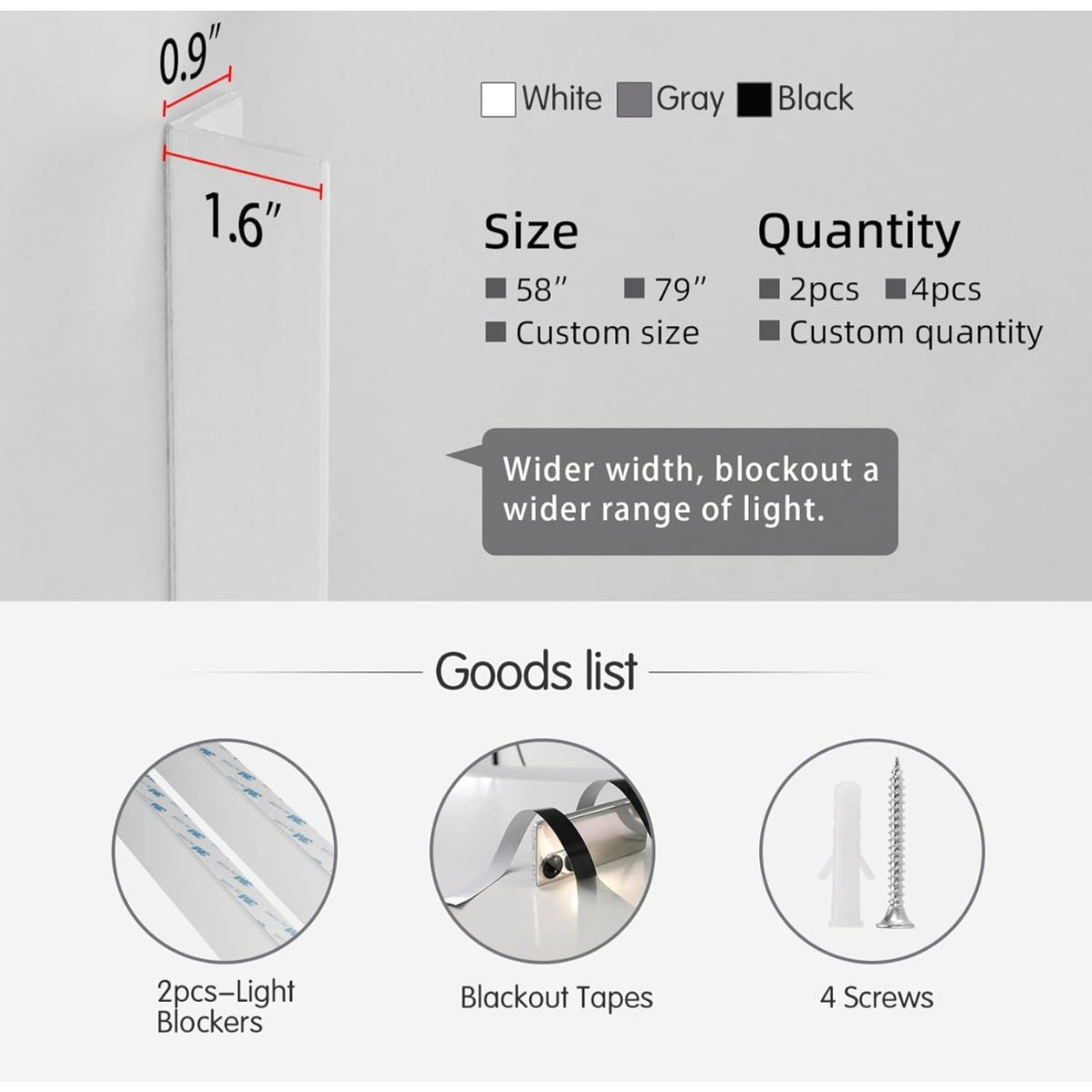 ZSTARR PVC Light Gap Blockers Blackout Light Blockers Side Tracks for Window Shades and Blinds Room