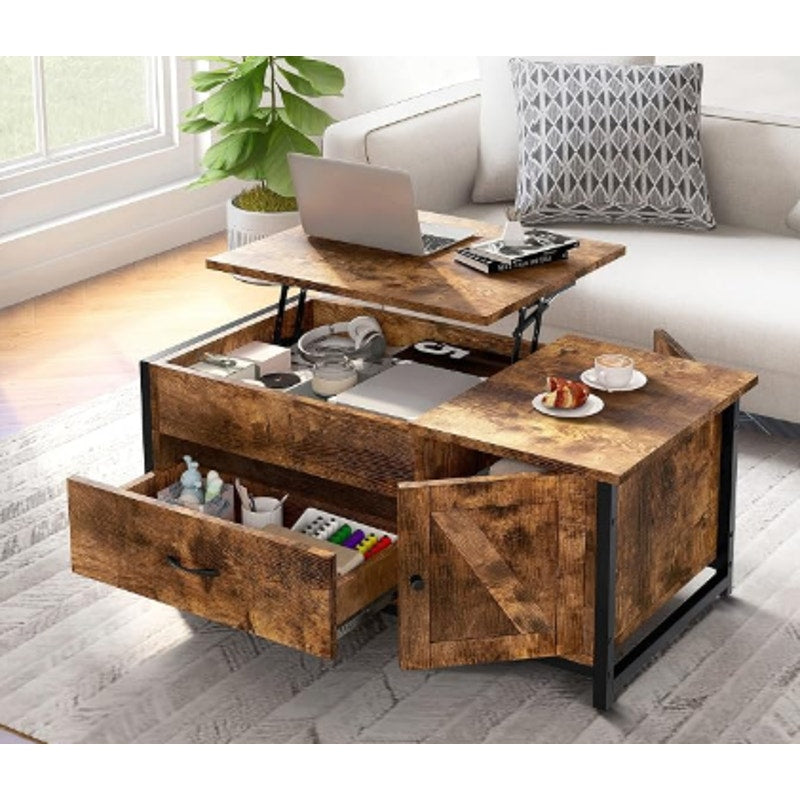FABATO 41.7" Rustic Brown Lift Top Coffee Table with Storage Drawer, Hidden Compartment