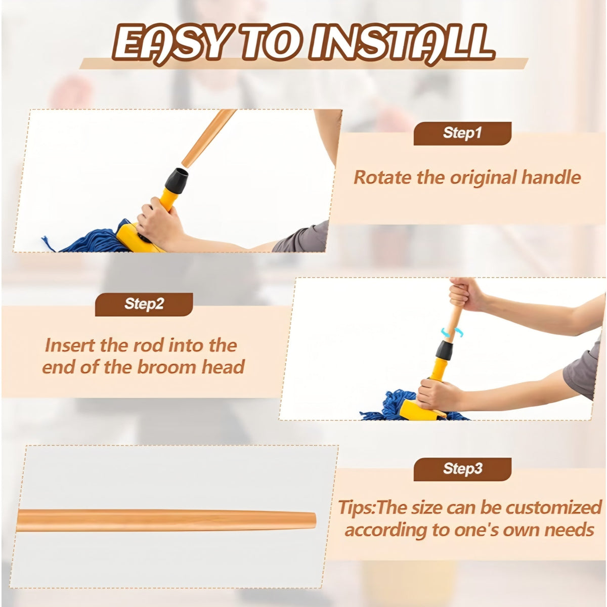 Barydat 20 Pcs Broom Handle Wood Sanded Tapered Tip 55 x 1 Inch Long Handle Mop