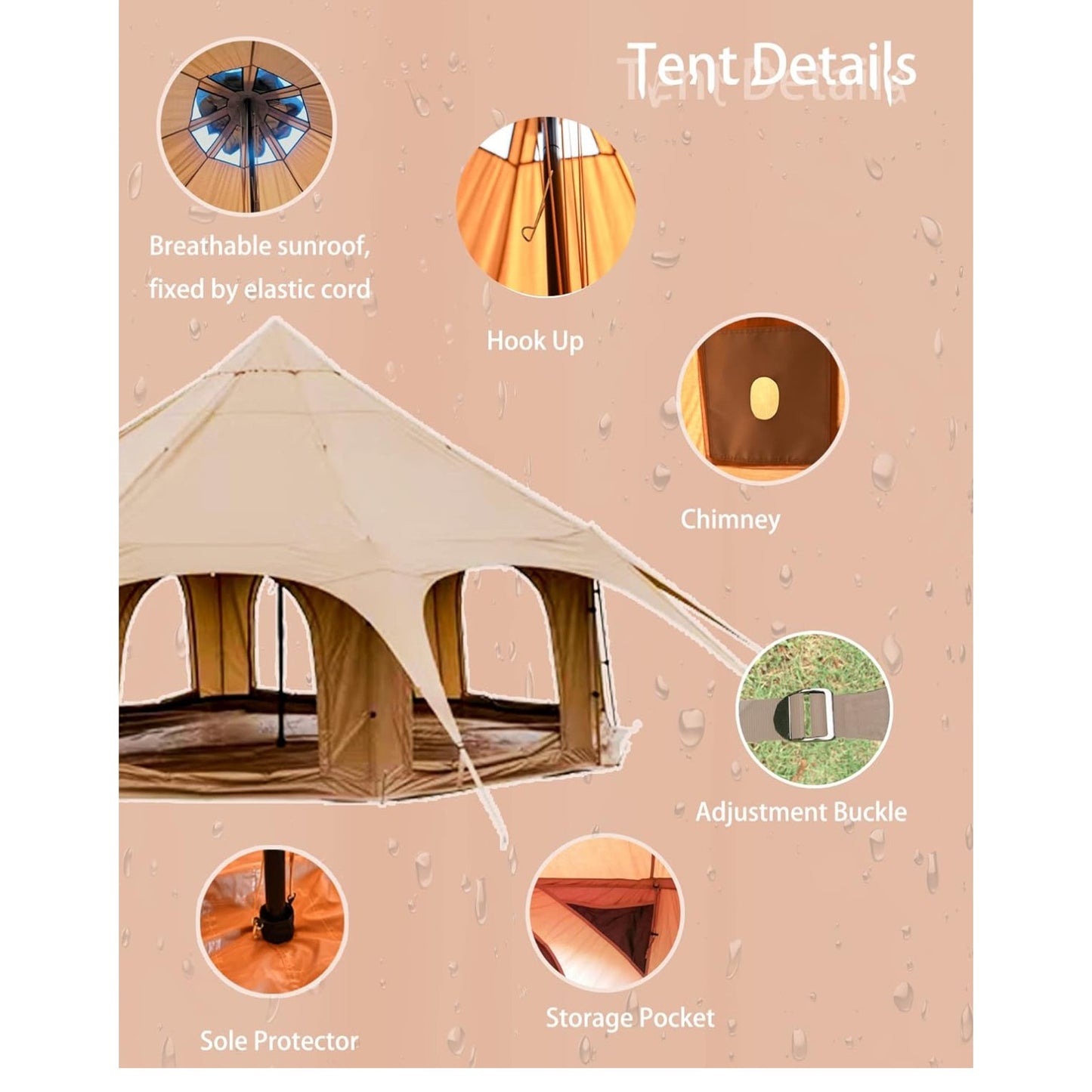Cotton Canvas Tent Bell - Yurts Breathable and Windproof,Glamping for 6/8/10Person Family Camping