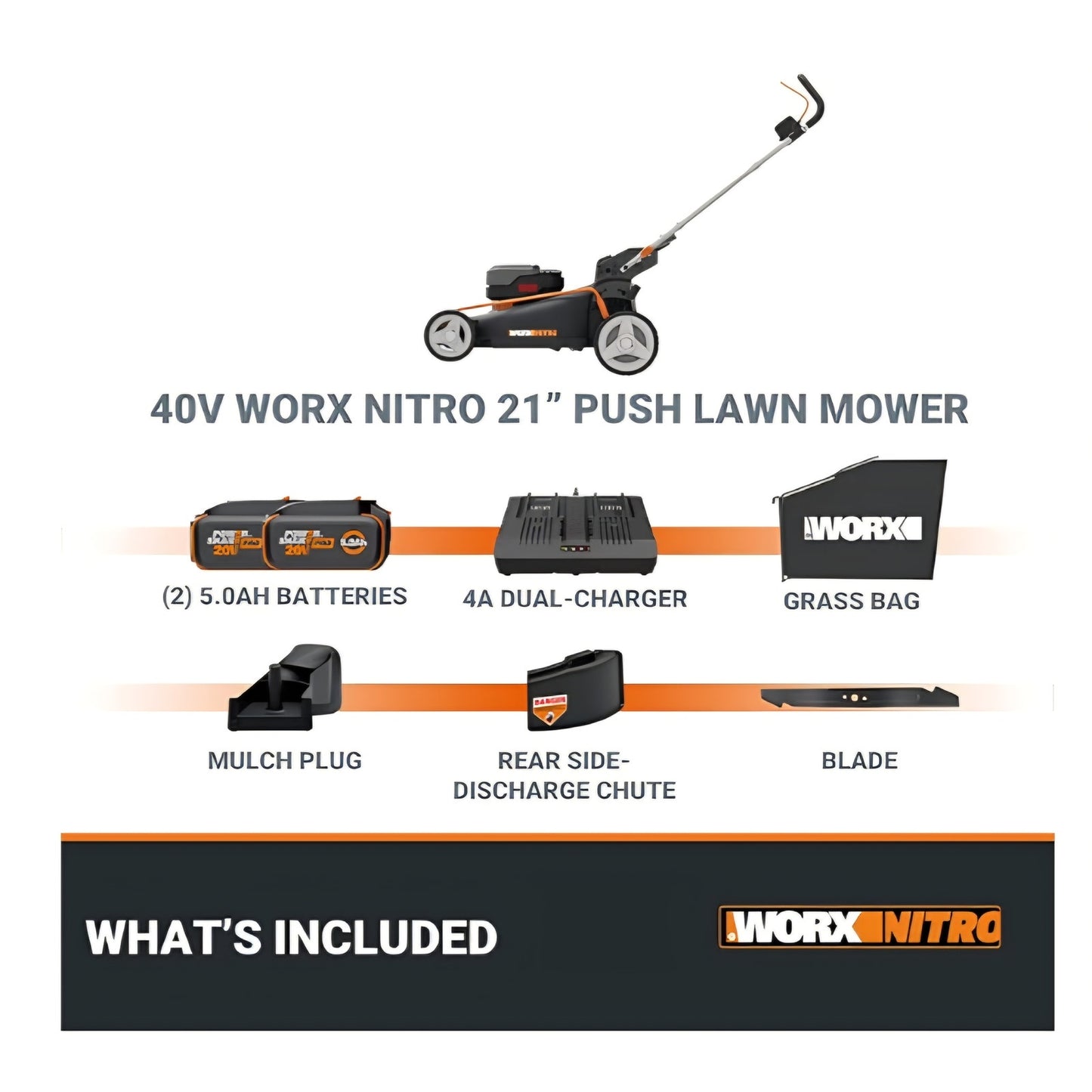 Nitro 21" Cordless Lawn Mower, Brushless Electric Mower for 1/2 Acre, Push Lawn Mower
