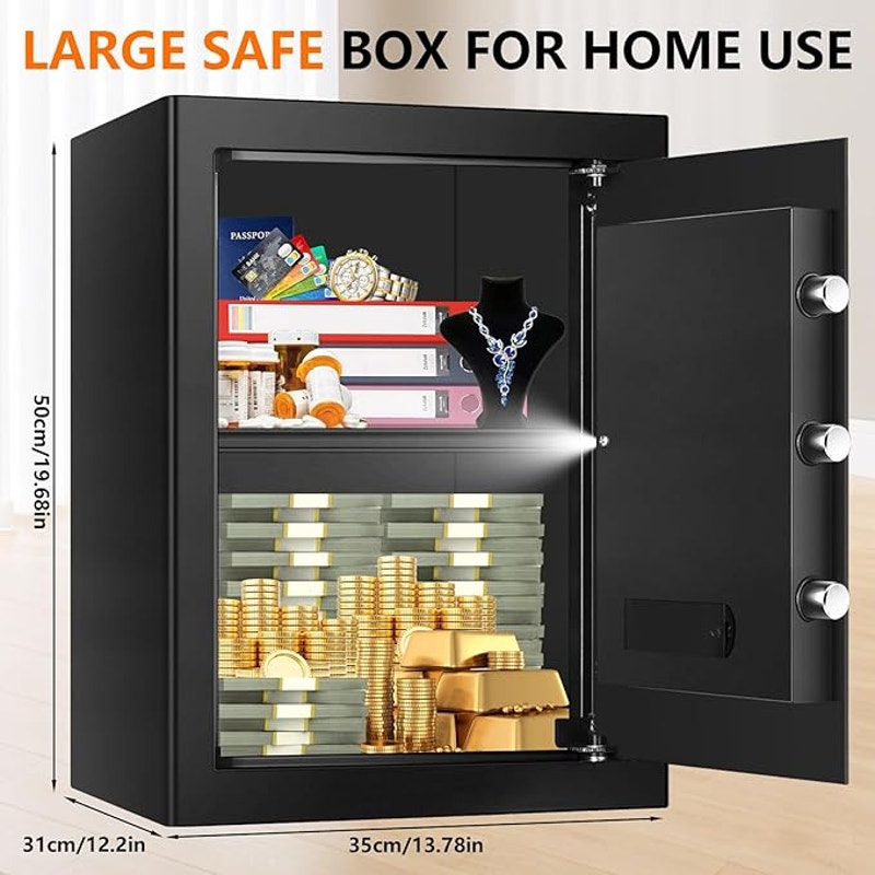 3.3 Cuft Large Home Safes Water and Fireproof, with Keypad Key and Removable Shelf, Document Safe