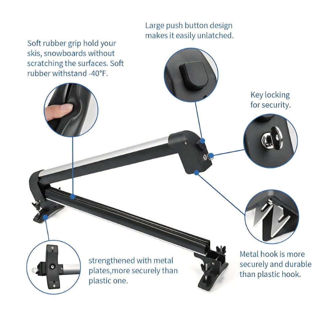 Leader Accessories Car Ski Snowboard Roof Racks, Fits Up to 6 Pairs of Skis or 4 Snowboards
