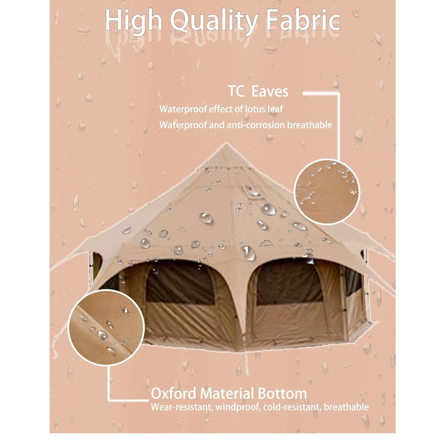 Cotton Canvas Tent Bell - Yurts Breathable and Windproof,Glamping for 6/8/10Person Family Camping