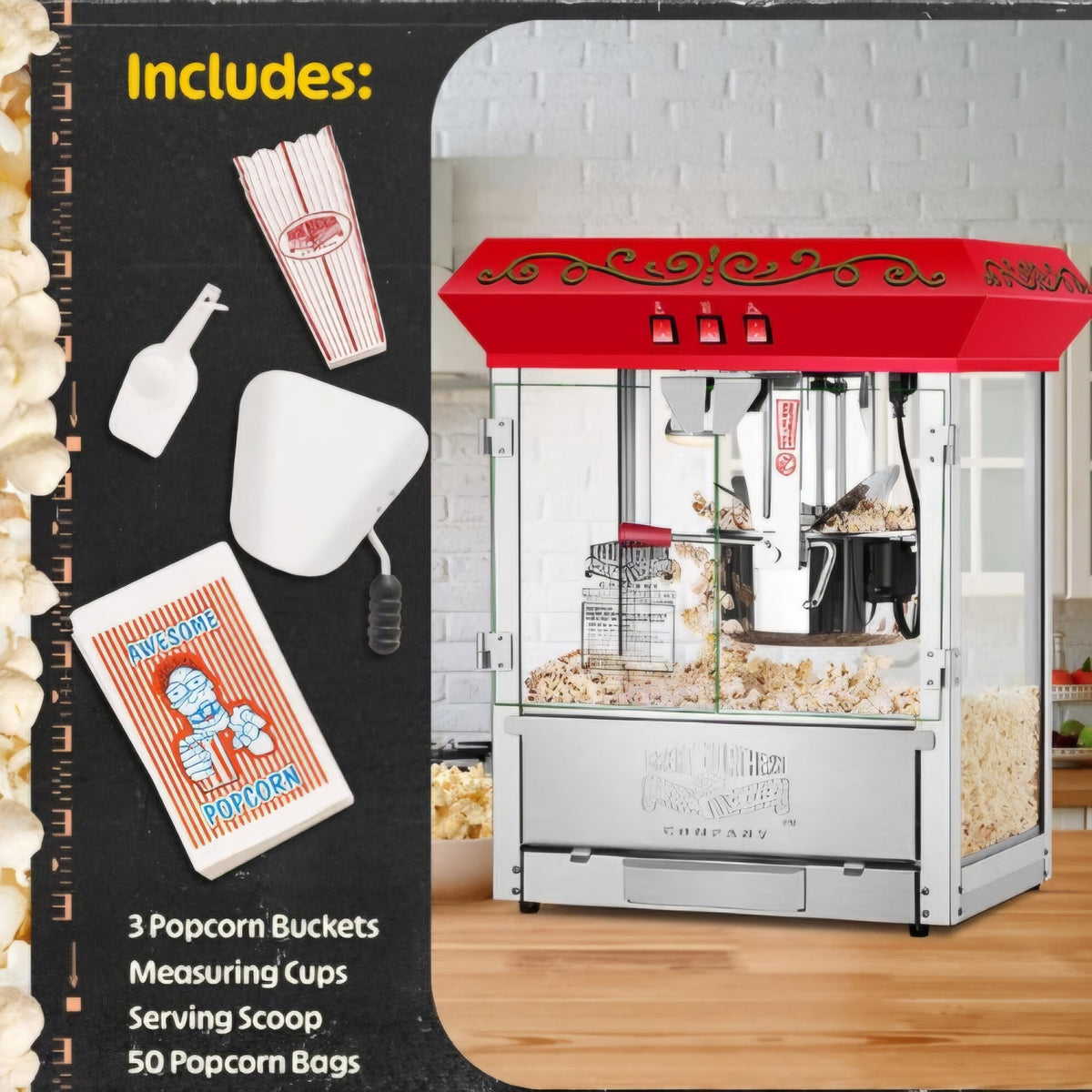 Great Northern Popcorn Company 5995 10 oz. Perfect Popper Popcorn Machine with Cart - Red