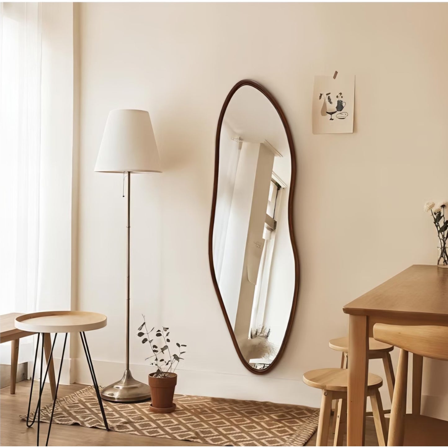Irregular Full Length Mirror, 65"x22" Wood Full Body Mirror Walnut