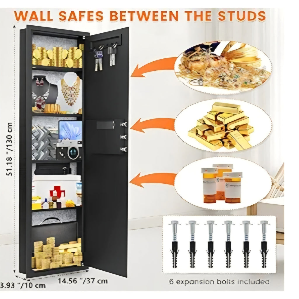 51.18" Tall Wall Safes Between the Studs 16" Centers, Heavy Duty Combination Lock in Wall Safe