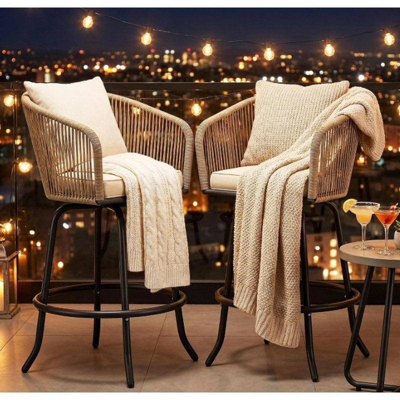 YITAHOME 27" Bar Stools Set of 2 with Arms & Cushions, 360° Swivel Outdoor Bar Stools