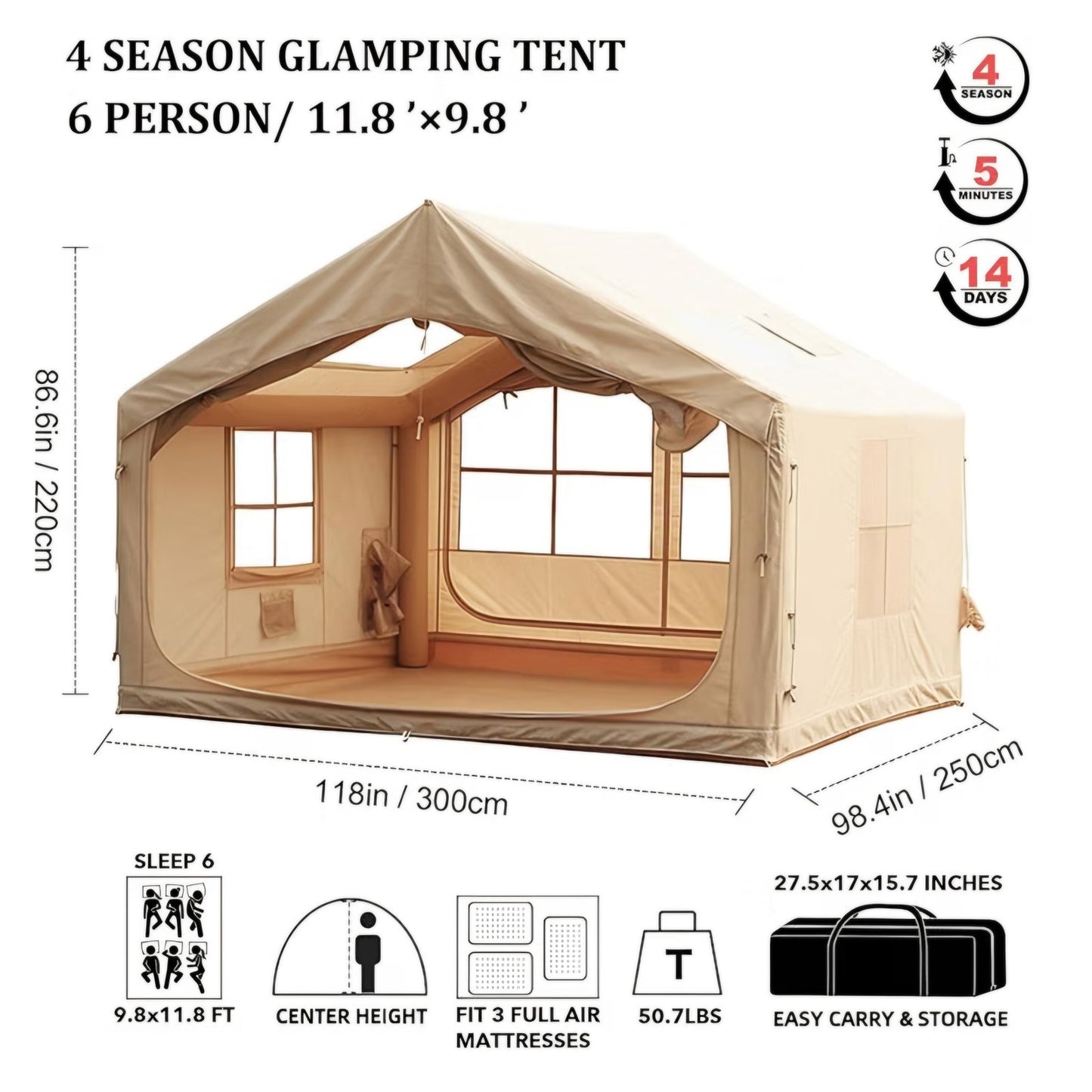 Inflatable Tents for Camping Large Inflatable Camping Tent with Hand Pump, Easy Setup Tents for 4-6