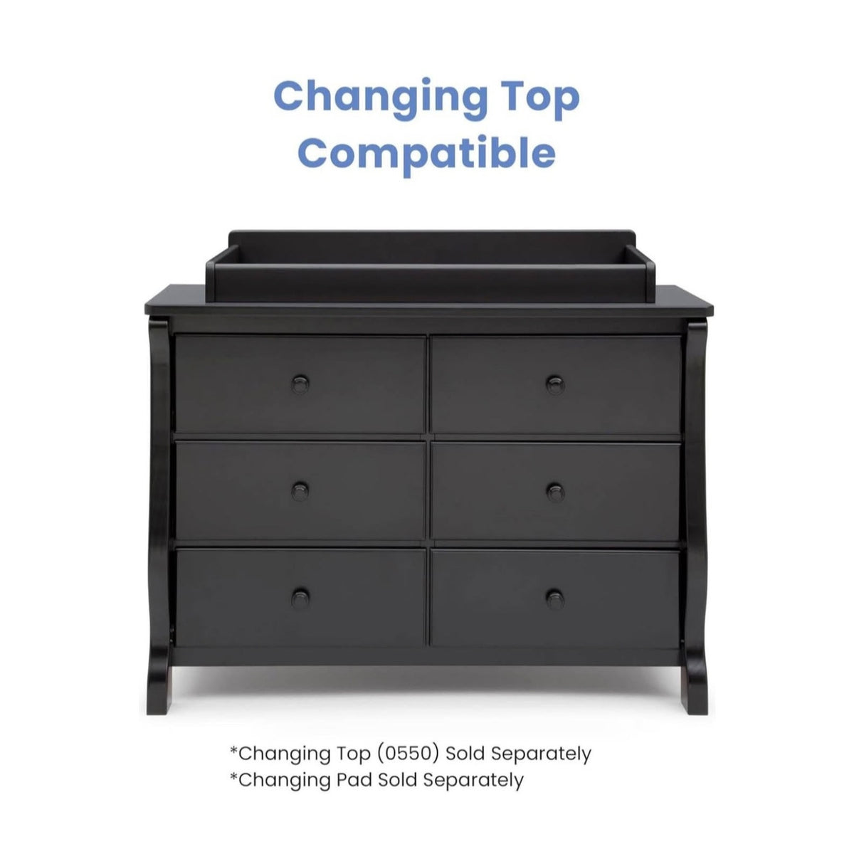 Delta Children Universal 6 Drawer Dresser with Interlocking Drawers, Ebony Black