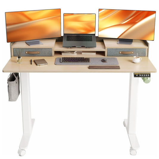 YDN Standing Desk with Drawers, 55 Inch Standing Desk Adjustable Height, Adjustable Electric Stand