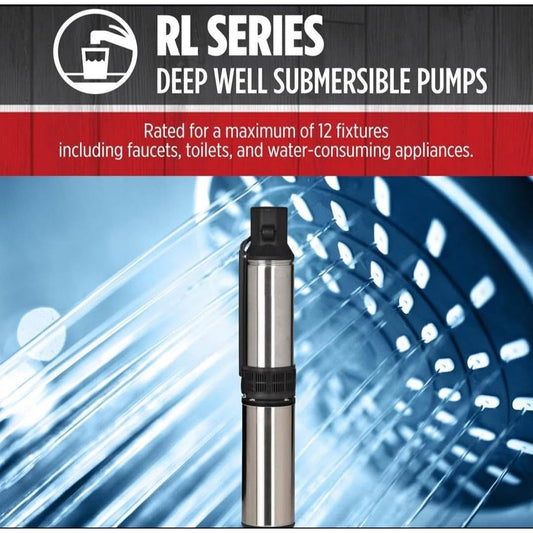 Red Lion 14942406 RL12G07-3W2V 4-inch Submersible Deep Well Pump with Control Box, 3/4 HP, 12 GPM, 3