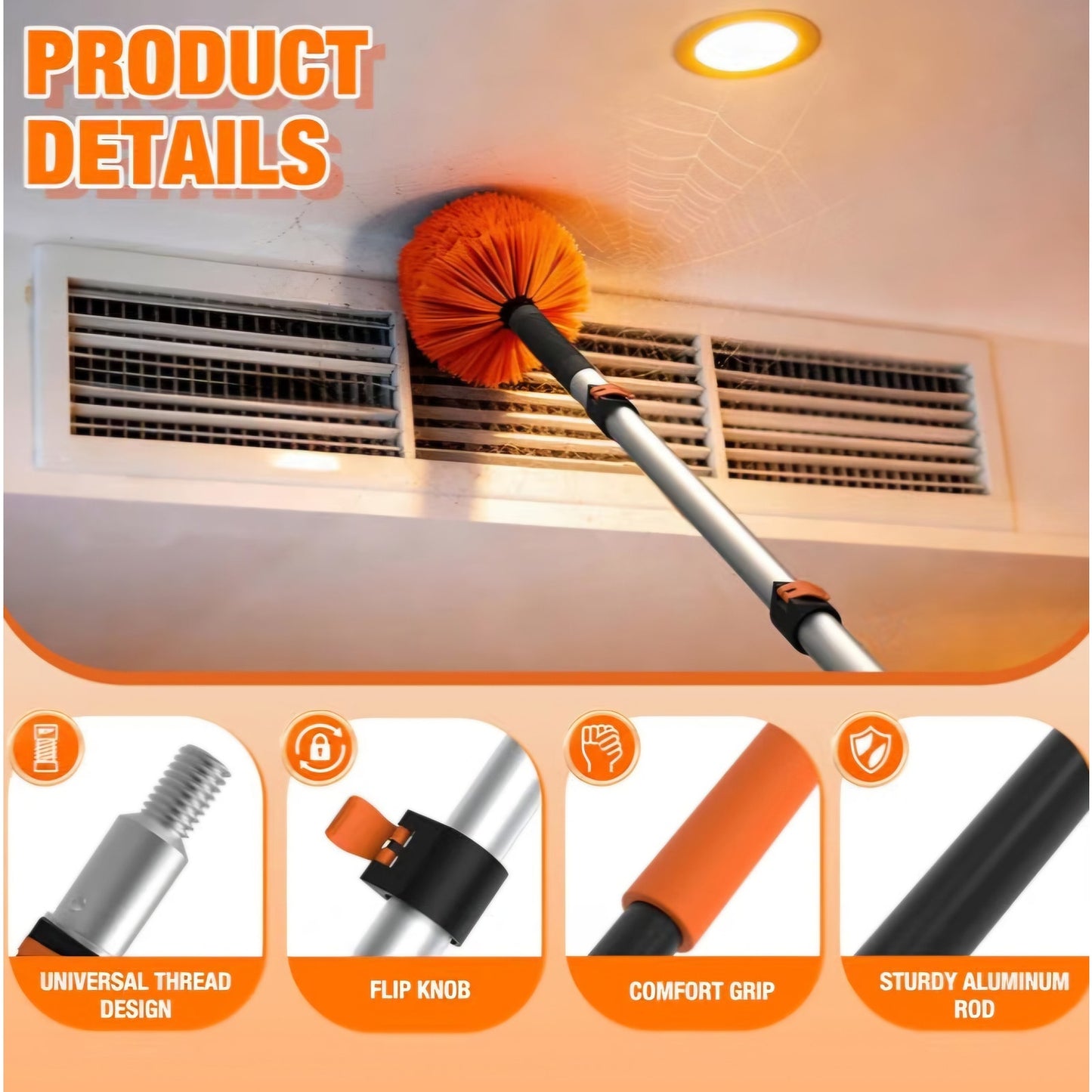 LAANPOLE 30FT Cobweb Duster with Extension Pole, Spider Web Brush for Cleaning Extendable