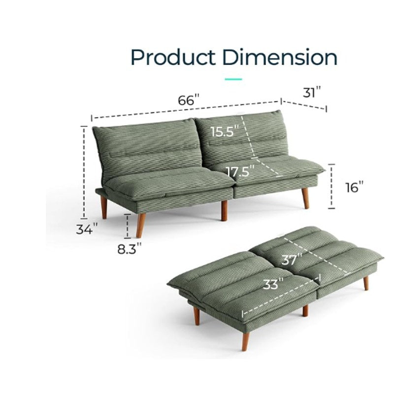 LINSY HOME Futon Sofa Bed - Convertible Corduroy Futon Couch Bed with Adjustable Backrest