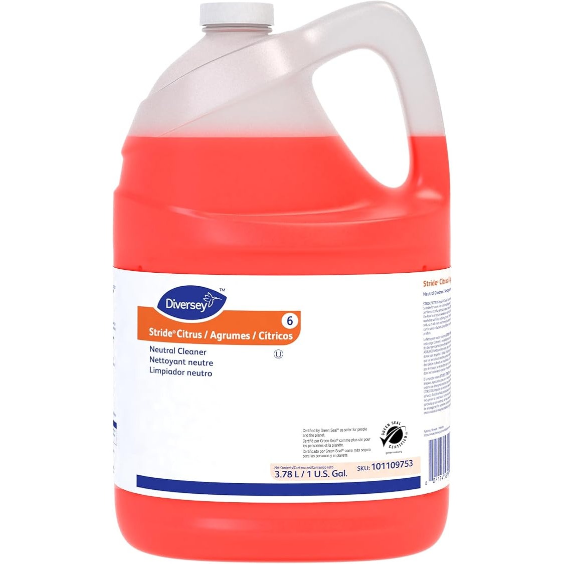 Diversey Stride Citrus Neutral Cleaner, 1 Gallon, Low Foam, Citrus Scent, Size 128 Fl Oz (Pack of 1)