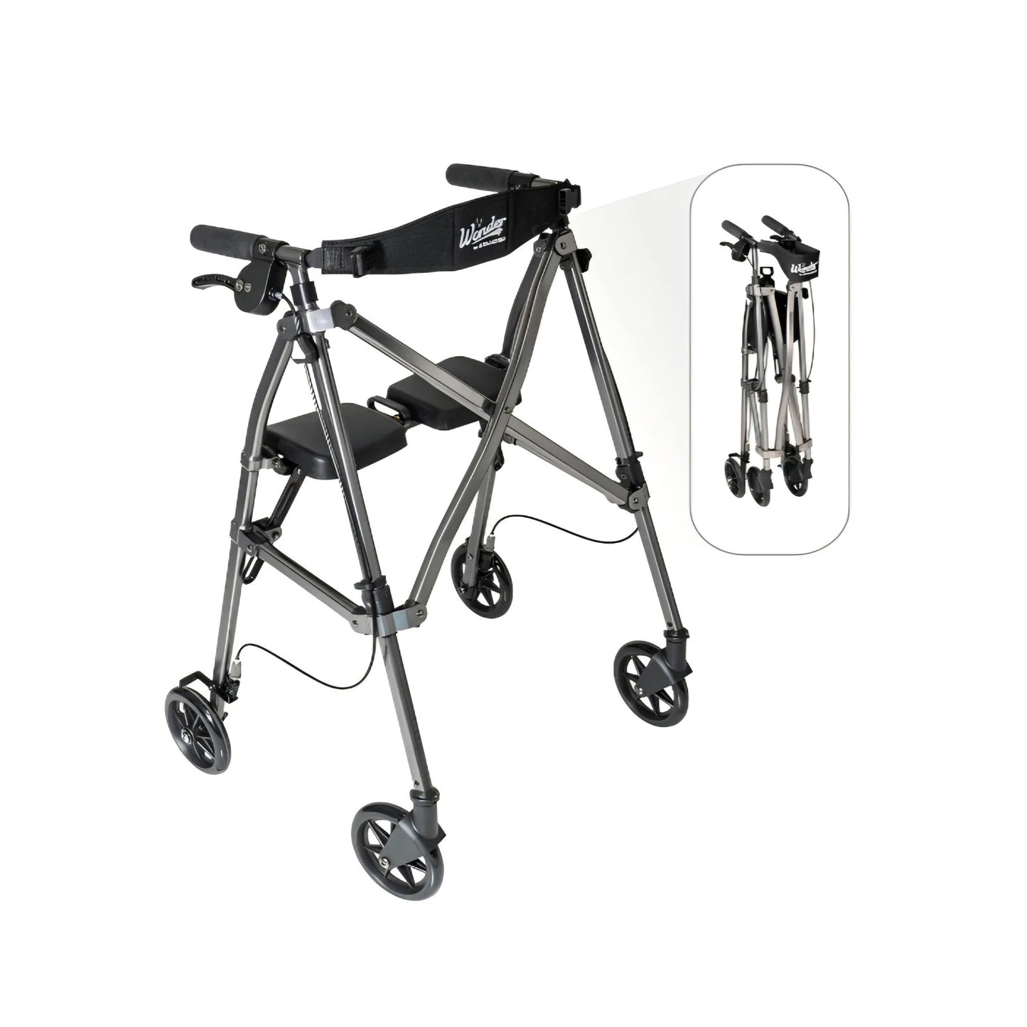 Stander Space Saver Rollator, Lightweight Folding Rolling Walker with Seat for Seniors & Adults,