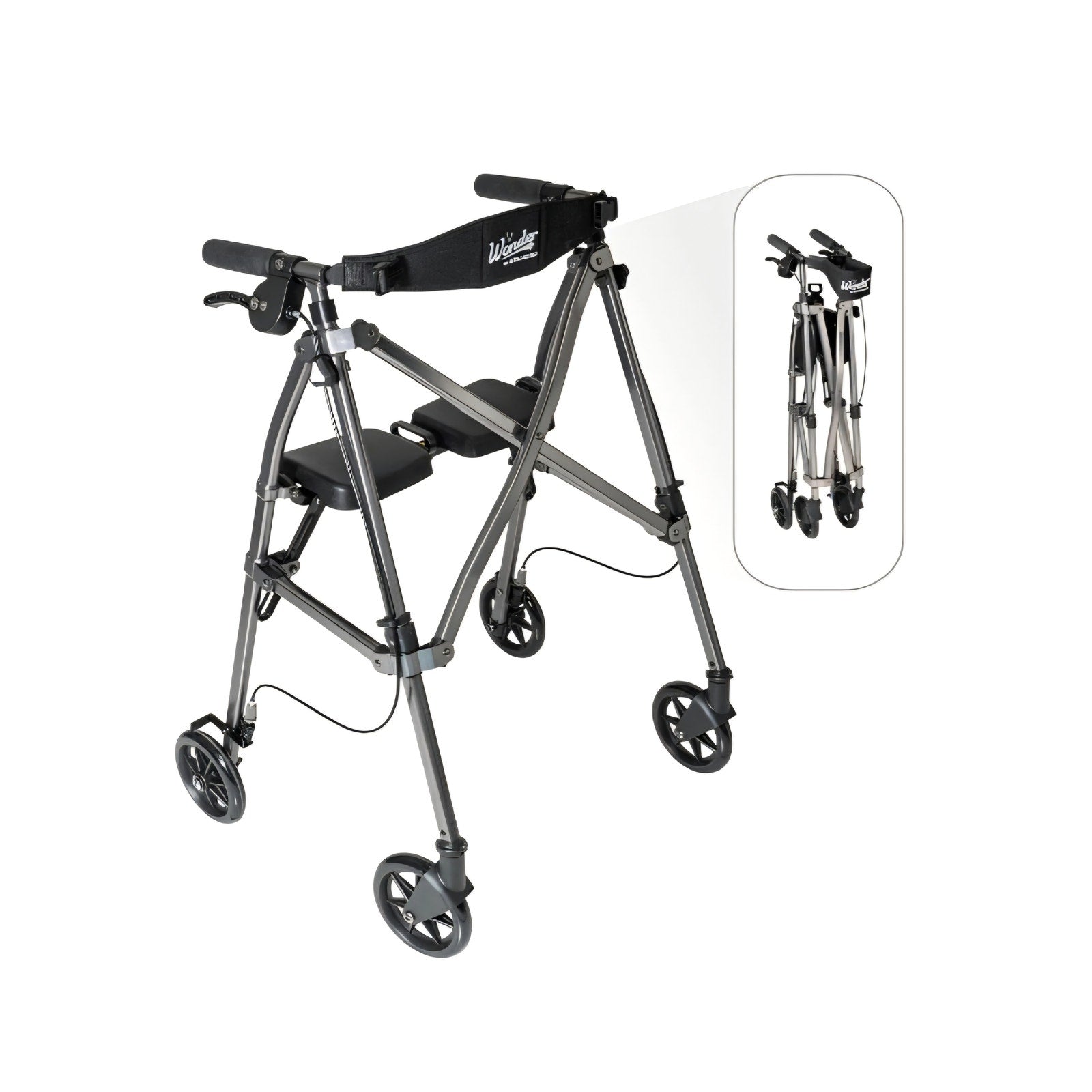 Stander Space Saver Rollator, Lightweight Folding Rolling Walker with Seat for Seniors & Adults,