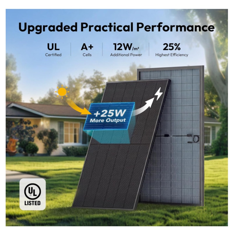 JJN UL61730 850 Watt Bifacial N-Type Rigid Solar Panel, 2Pcs 425W,16BB