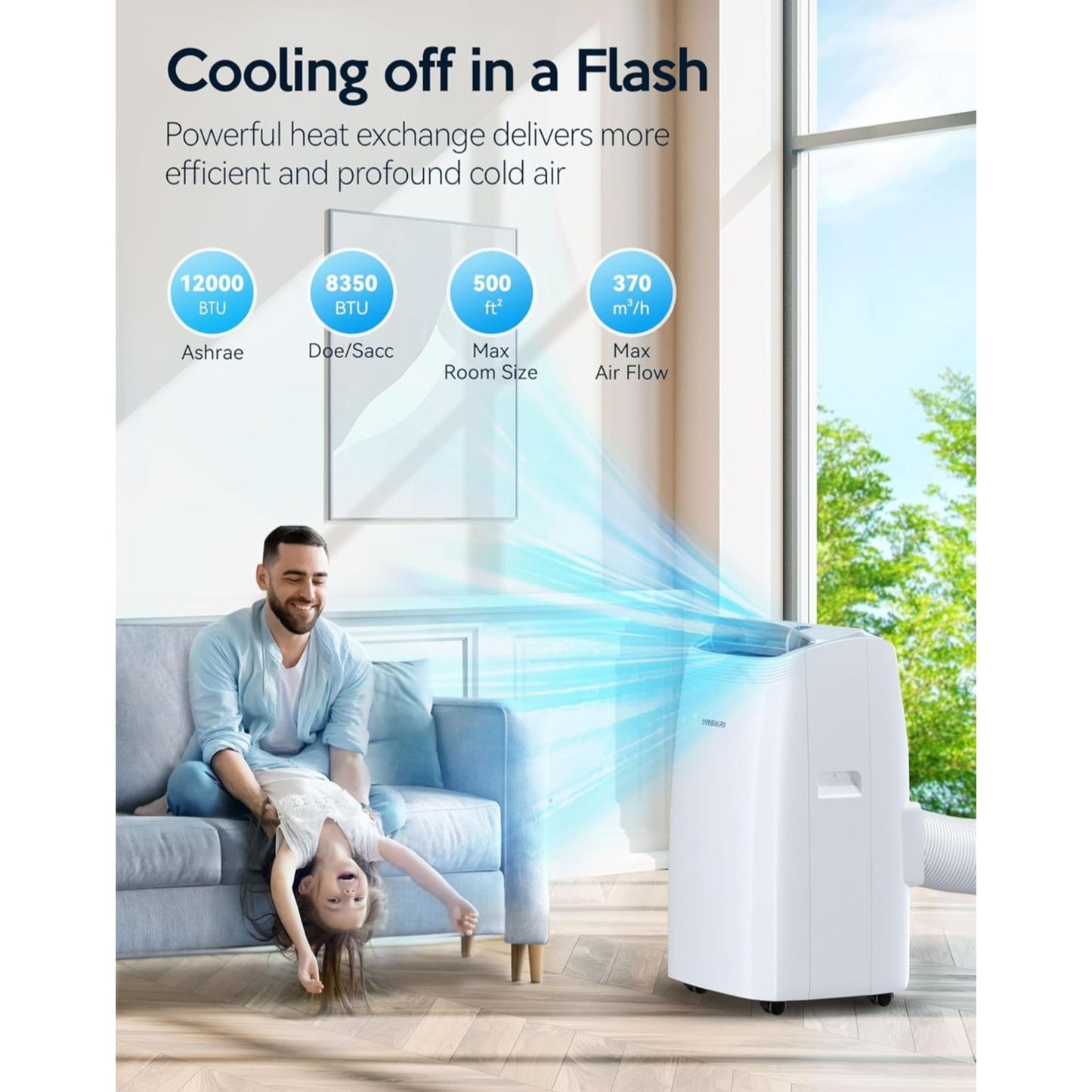 VAGKRI 12,000 BTU Portable Air Conditioner, 3-in-1 AC with Fan & Dehumidifier, Cools up to 450 Sq.F