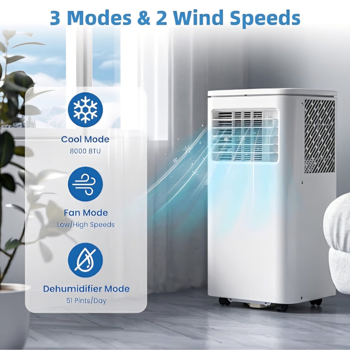 Antarctic Star 3-in-1 Portable Air Conditioners, 8000 BTU Portable AC Unit, Cools up to 350 Sq.Ft