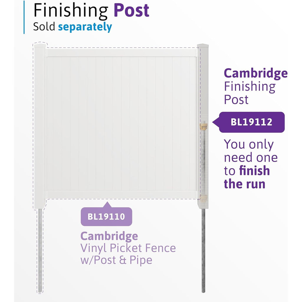 6ft H x 6ft W (1 Panel + 1 Post) Permanent No Dig WamBam Cambridge Fence Kit, Durable White Vinyl.