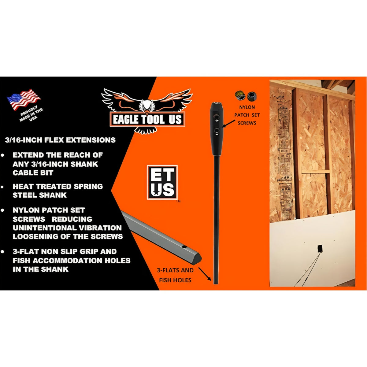 Eagle Tool US EX18752 Flex Shank Installer Drill Bit Extension, 3/16-Inch Shank by 52