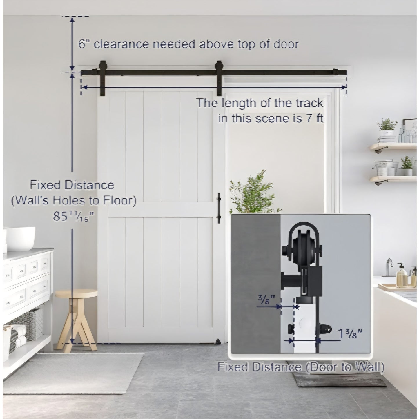 Barn Door with 7FT Black Sliding Door Hardware Kit 42 x 84 inch White