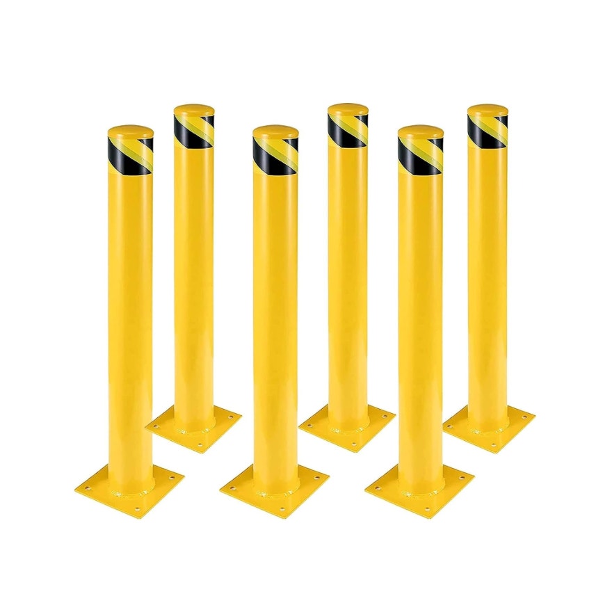 Safety Bollard 6 Packs, Garvee 42 in Height Bollard Post, 4.5 in Diameter, Yellow Safety Steel