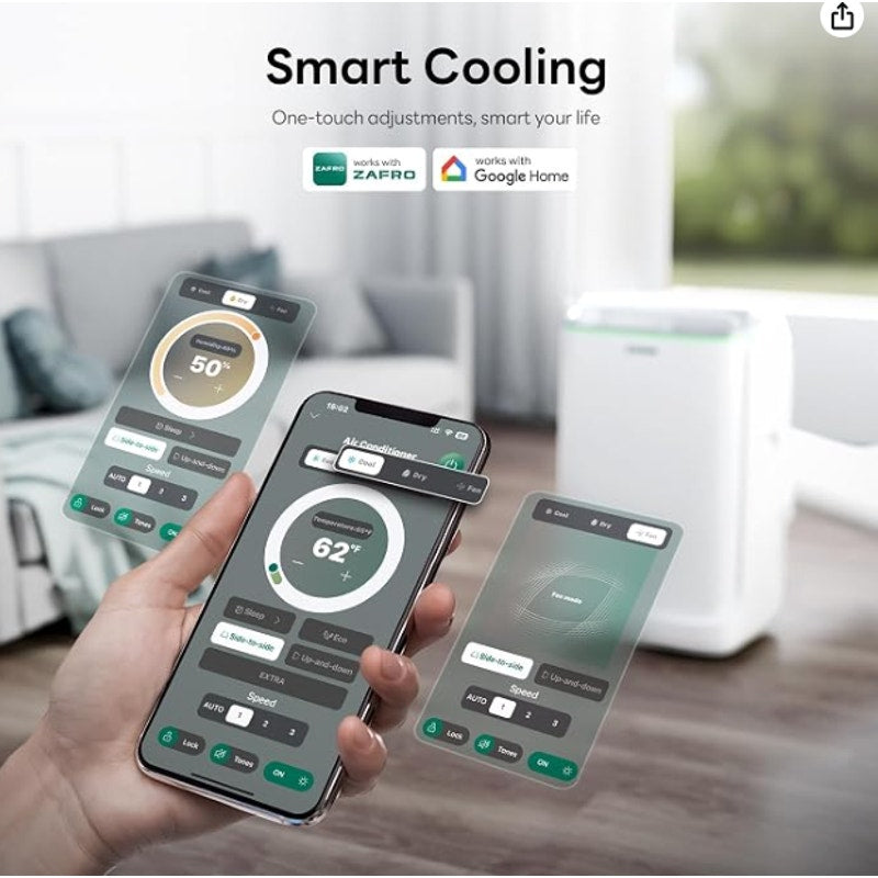 ZAFRO Smart Inverter Portable Air Conditioners, 14000 BTU (10000 BTU SACC) Dual Hose Portable AC