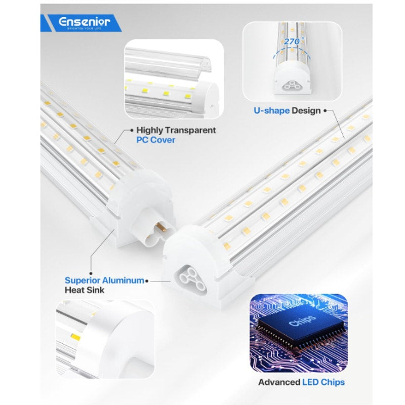 Ensenior 8FT LED Shop Lights, 6000K T8 Commercial Bay Lighting