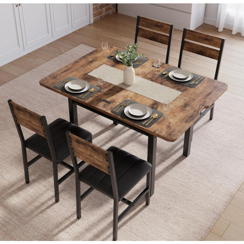 MapleGrace Extendable Dining Table Set for 4 with Built-in Shelf Rack Brown