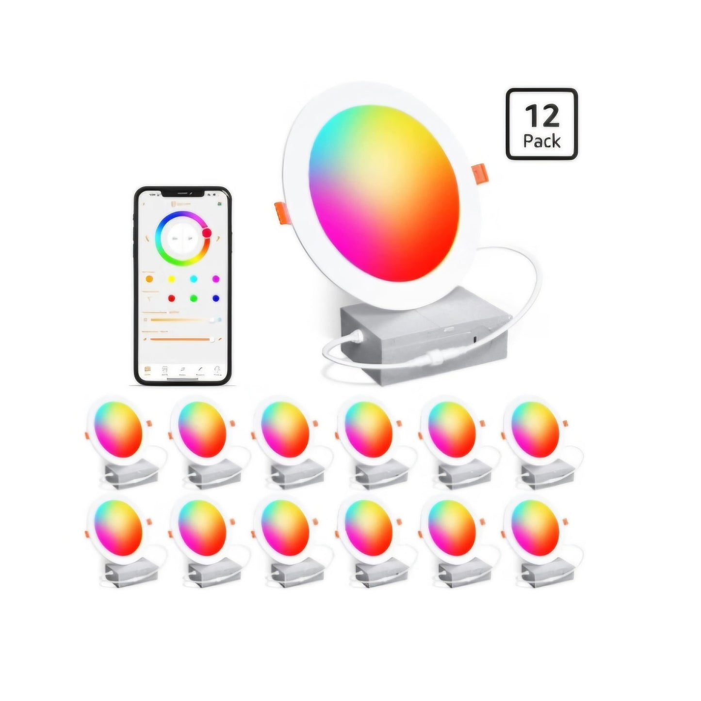 Recessed Lighting 6 Inch RGBCW Color Changing Smart Recessed Ceiling Lights 16W 1350LM LED