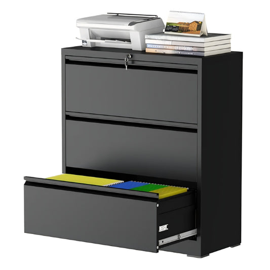 3 Drawer Lateral File Cabinet with Lock, Metal File Cabinets for Home Office