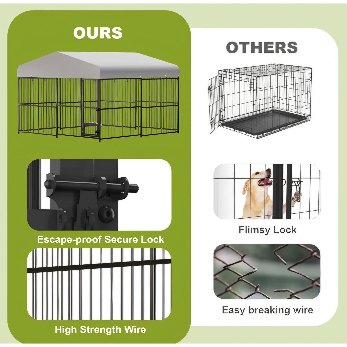 10 x 10FT Large Dog Kennel, Heavy Duty Metal Outdoor Dog Kennel, Outside Dog Playpen with Roof