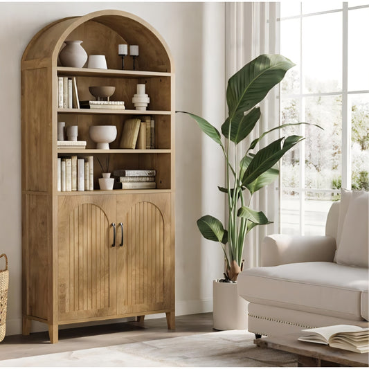 LITTLE TREE 70.9 Inches Tall Arched Bookcase, 8-Tier Bookshelf with Doors & Adjustable Shelves