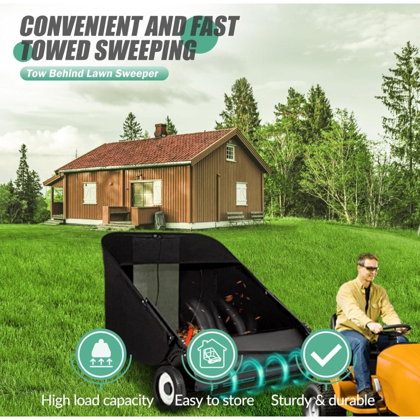 Suchtale Upgrade 42-inch Tow Lawn Sweeper for Leaves & Grass,21cu.Ft. Leaf Collector with Large