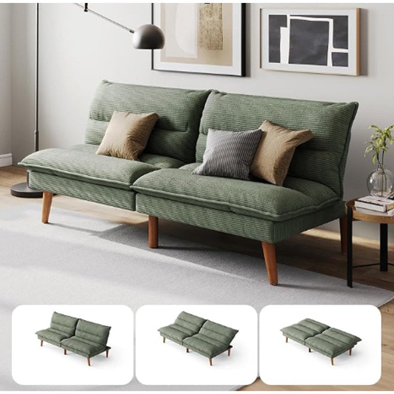 LINSY HOME Futon Sofa Bed - Convertible Corduroy Futon Couch Bed with Adjustable Backrest