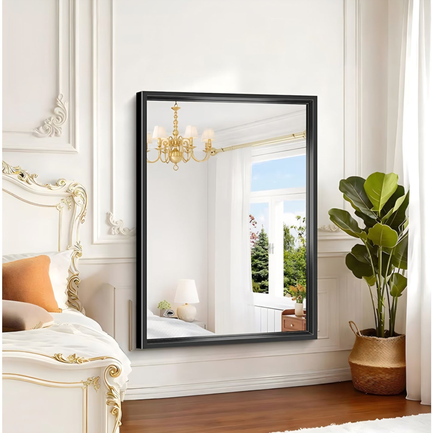 Black Rectangle Mirror, 48 x 36 Inch Large Bathroom Mirrors for Over Sink, 0.6" Thickened Deep Fram