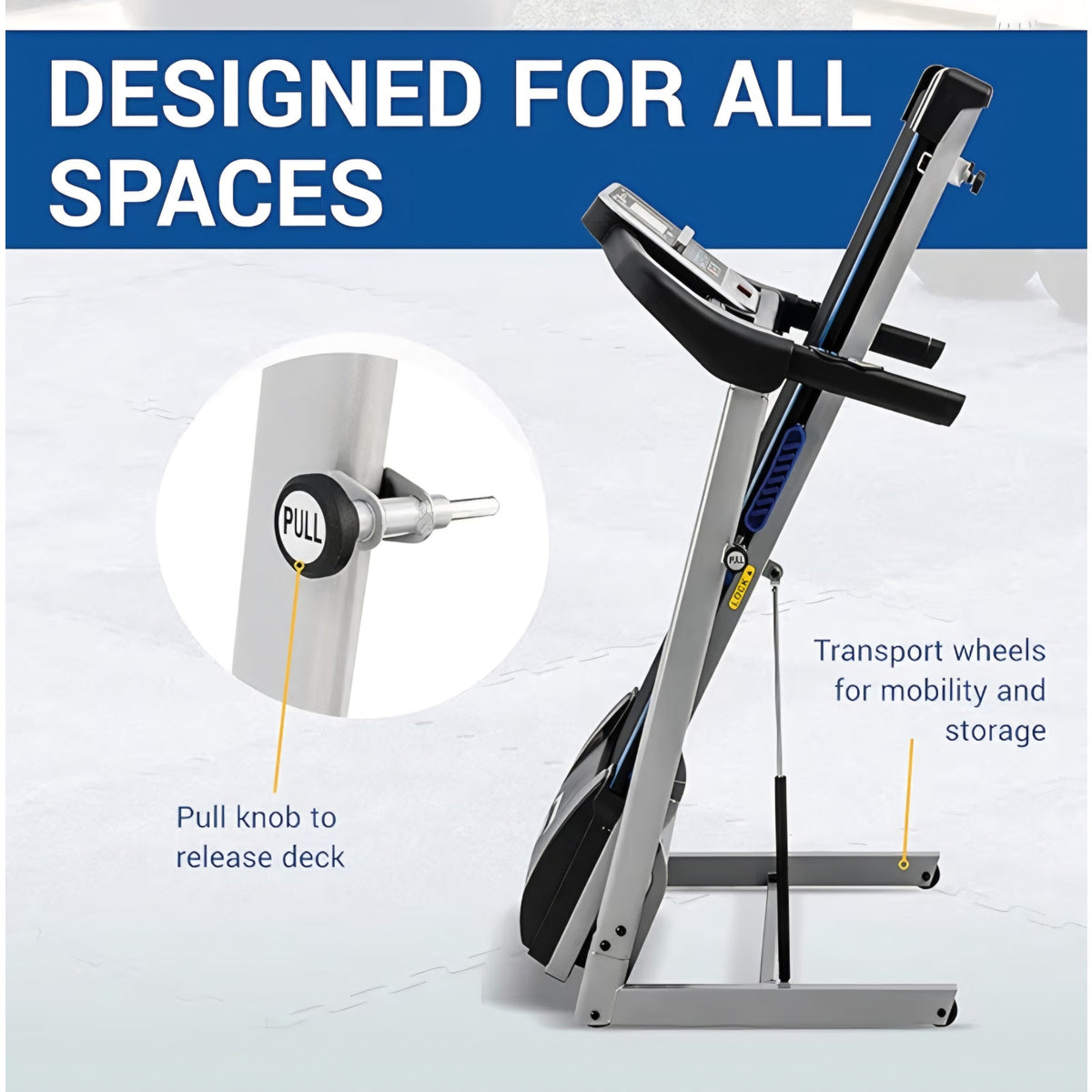 Folding Smart Treadmill, Compact Design, 250+ LB Weight Capacity, Powerful Motor