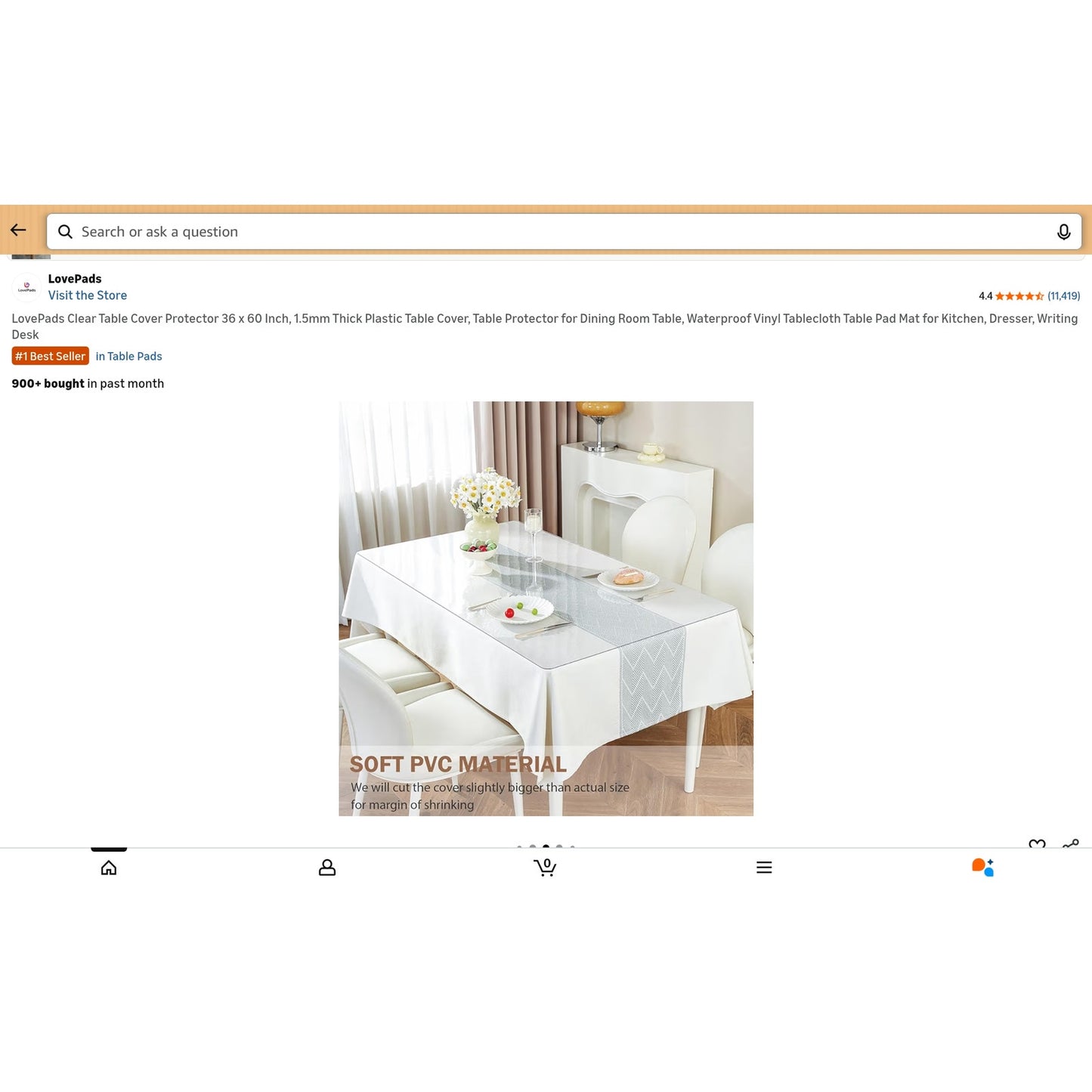 Clear Table Cover Protector 36 x 60 Inch, 1.5mm Thick Plastic Table Cover, for Dining Room Table