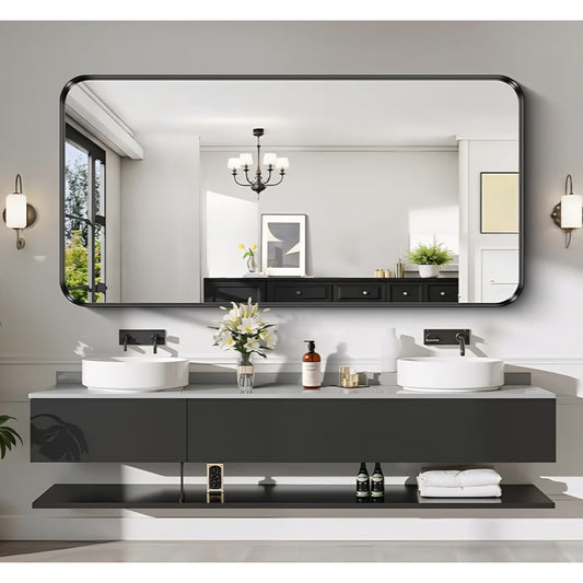 Black Bathroom Mirror, 36"x72" Rectangular Mirror with Deep Metal Frame,