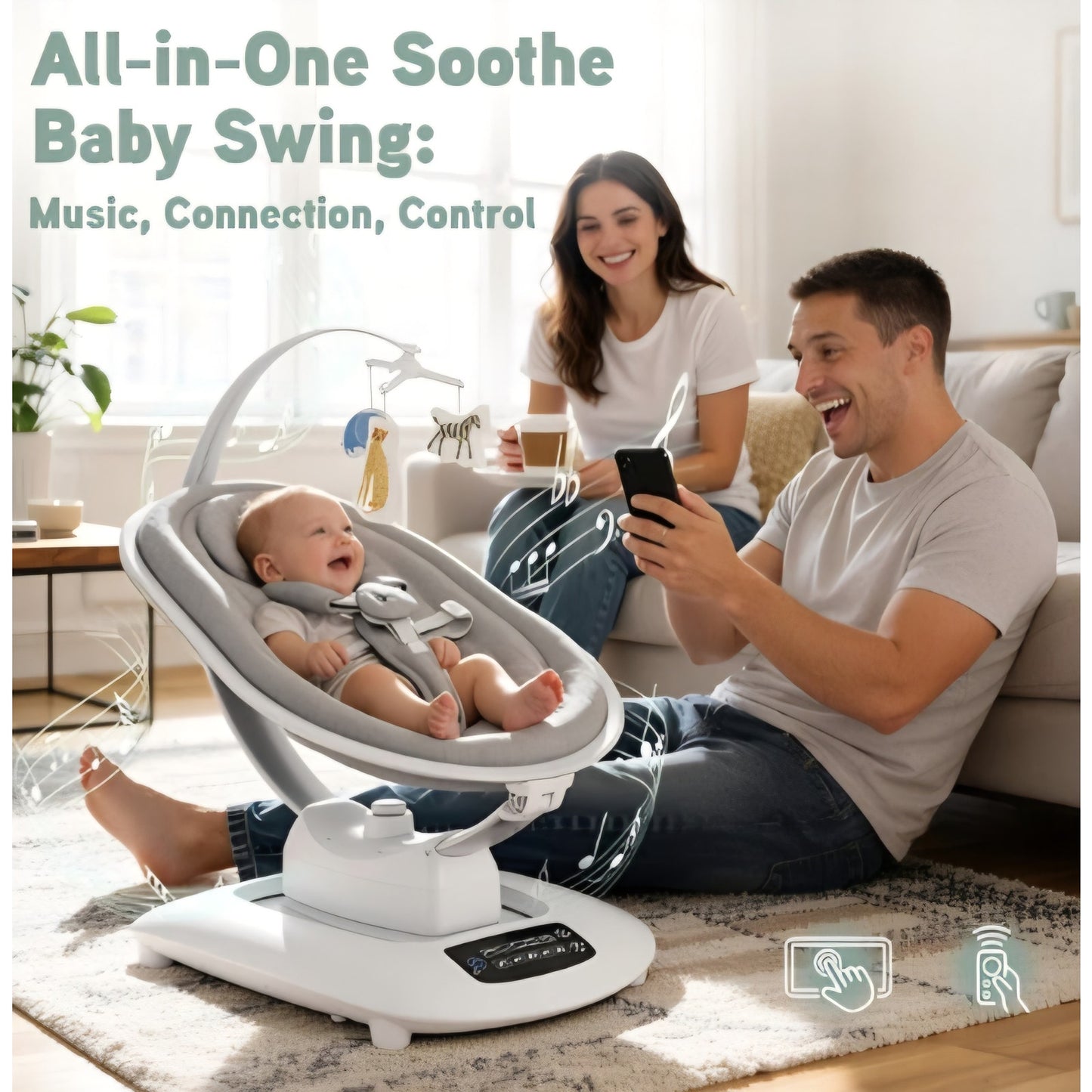 Luxury Electric Baby Swing Rocker for Infants, 5 Soothing Motions & Speeds, 3-Position Recline