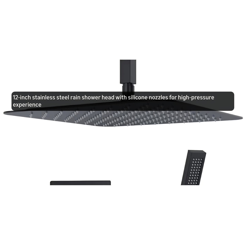 Shower faucet 12 Inch Ceiling Mount Matte Black Shower System Bathroom Luxury Rain Mixer