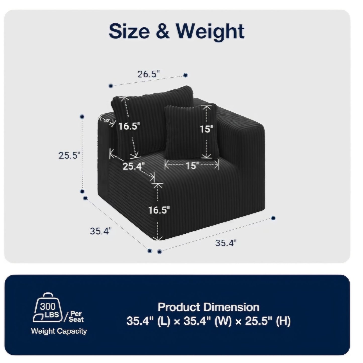 35.4” Right-Arm Facing Modular Sofa Seat, Individually Wrapped Coil Support & Corduroy Fabric