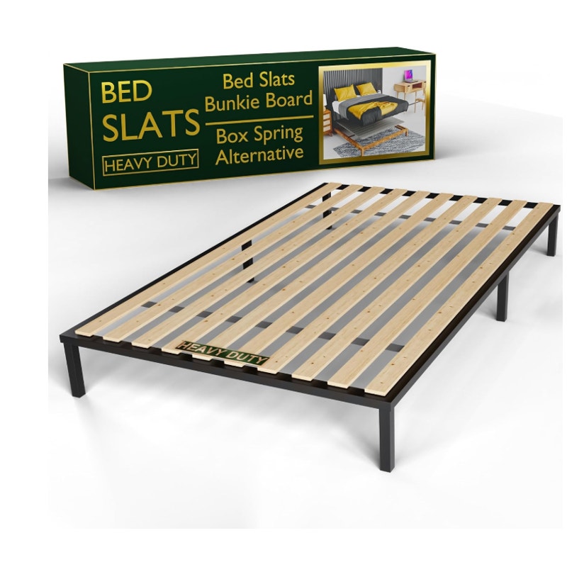 Wooden King Bed Slats for Support Under Mattress with Cover – Replacement Wood Slats for King Size