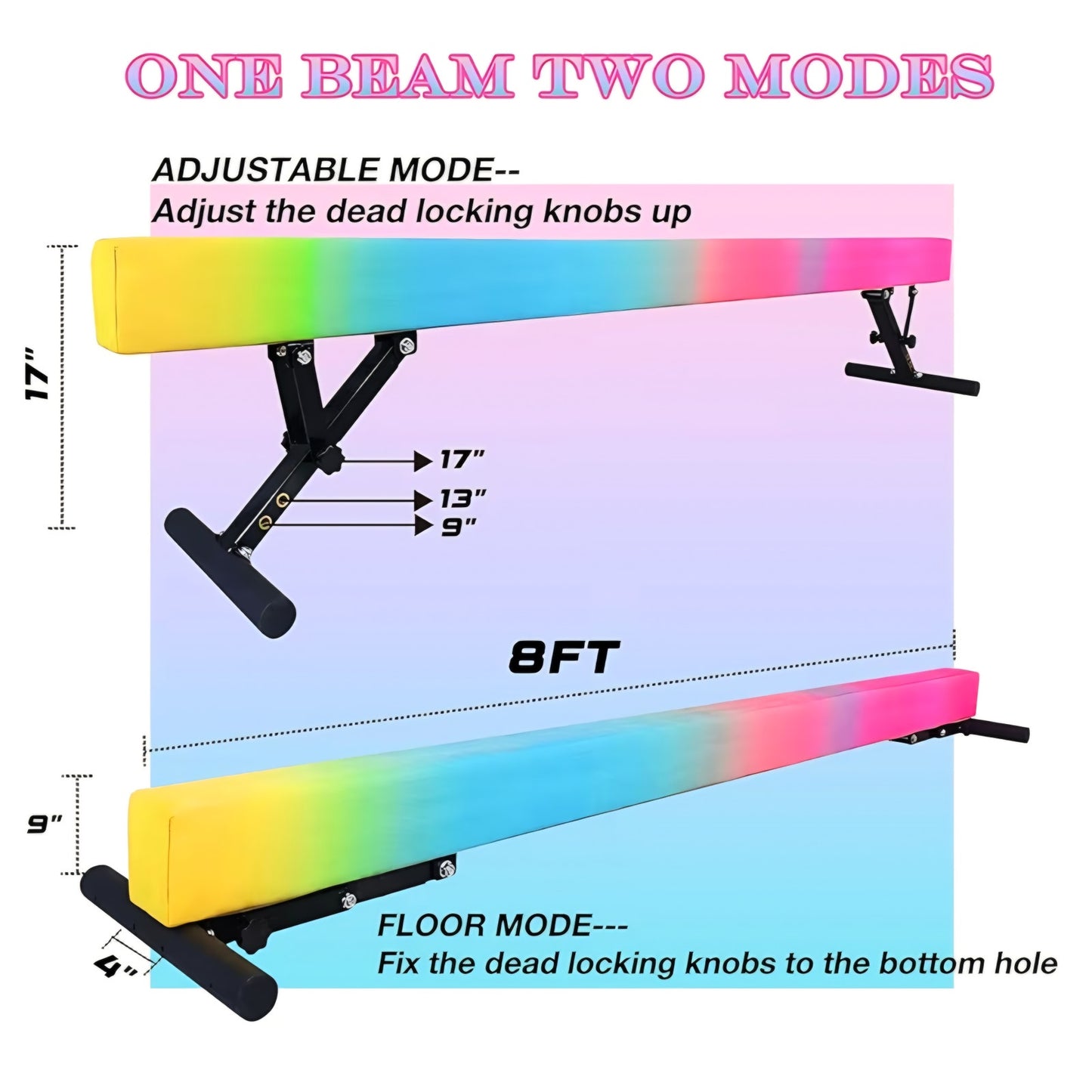 8FT Gymnastics Beam - high and Low Floor Beam for All Gymnastic Levels